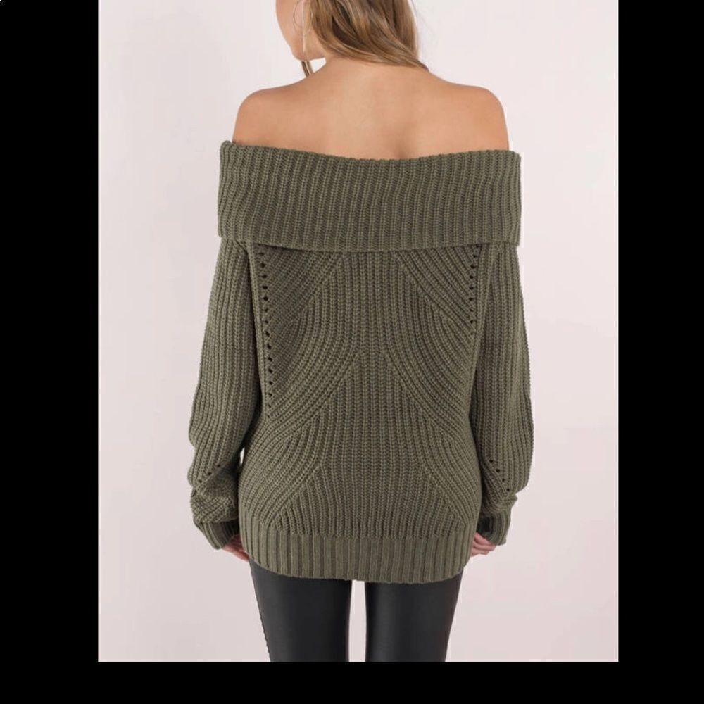TOBI Olive Slouchy Knit Off-Shoulder Sweater - Picture 2 of 8